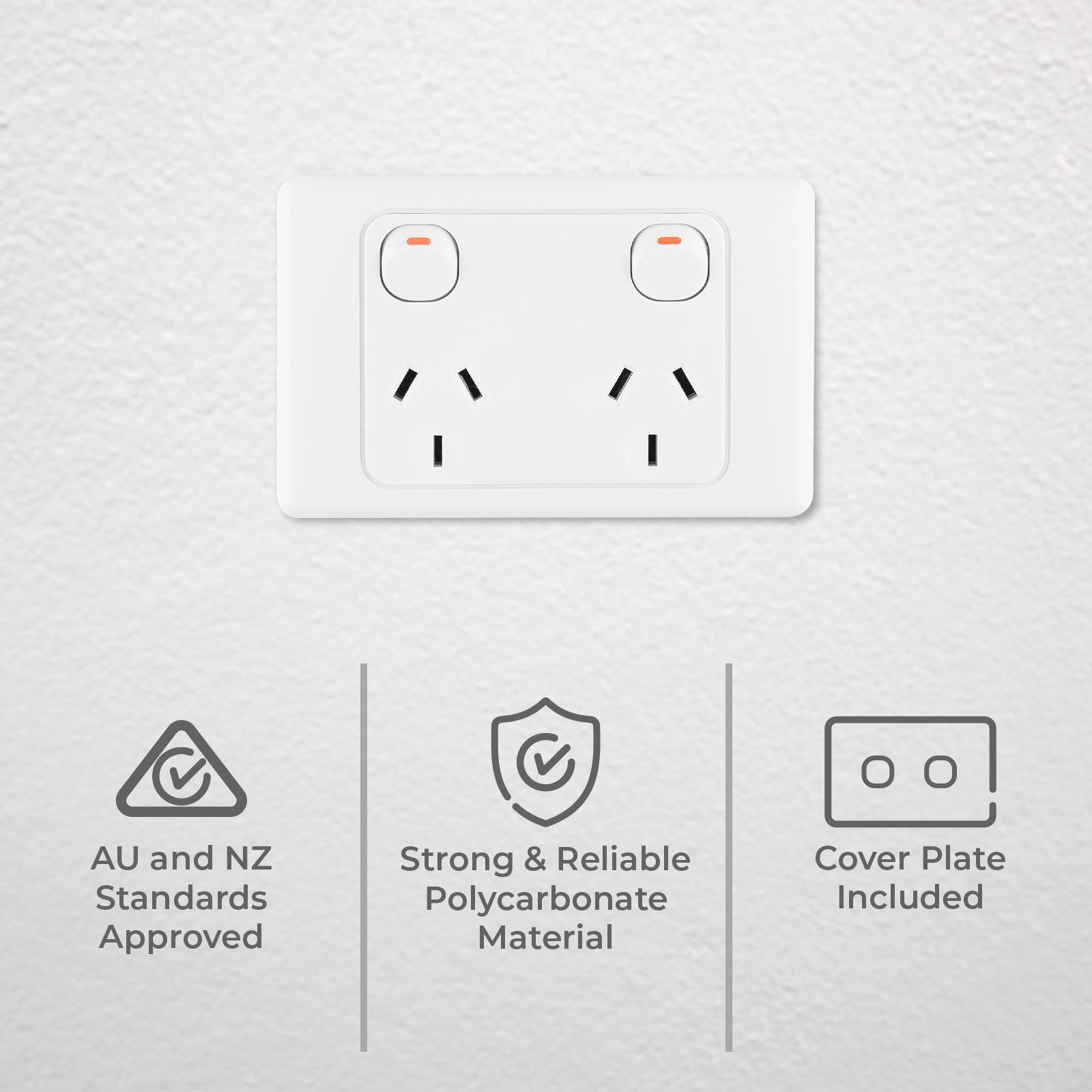 DETA 15A Double Power Point 250V White Polycarbonate 6216B