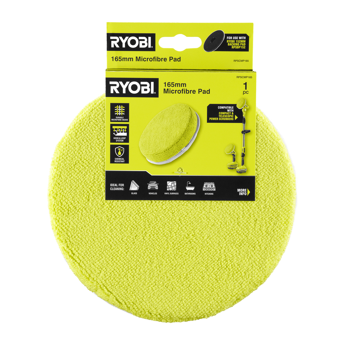 Ryobi Microfibre Cloth Cleaning Pad 165mm - Durable - For Delicate Surfaces - SuperSaverAU - view 2