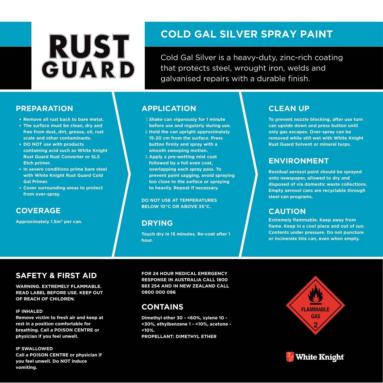 White Knight Rust Guard 300g Cold Gal Silver Spray Paint
