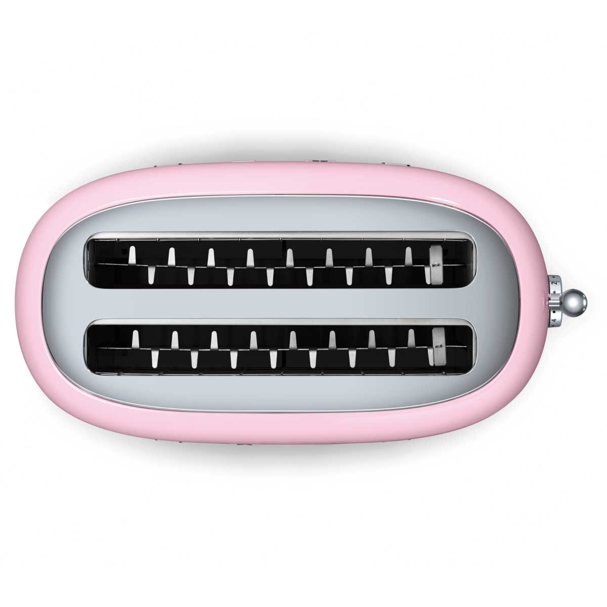 Smeg 50s Retro Style 4 Slice Toaster - Pink, Six Browning Levels, Illuminated Buttons - TSF02PKAU