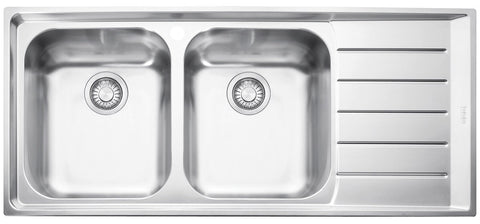 Franke Double Bowl Topmount Sink - Right Hand Drainer, 18/10 Stainless Steel, Two 27L Bowls - NEX621RHD