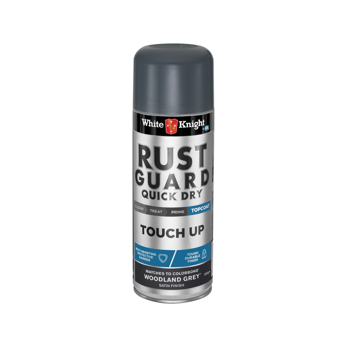 White Knight Rust Guard Touch Up Spray Paint 300g Woodland Grey Satin - SuperSaverAU - view 1