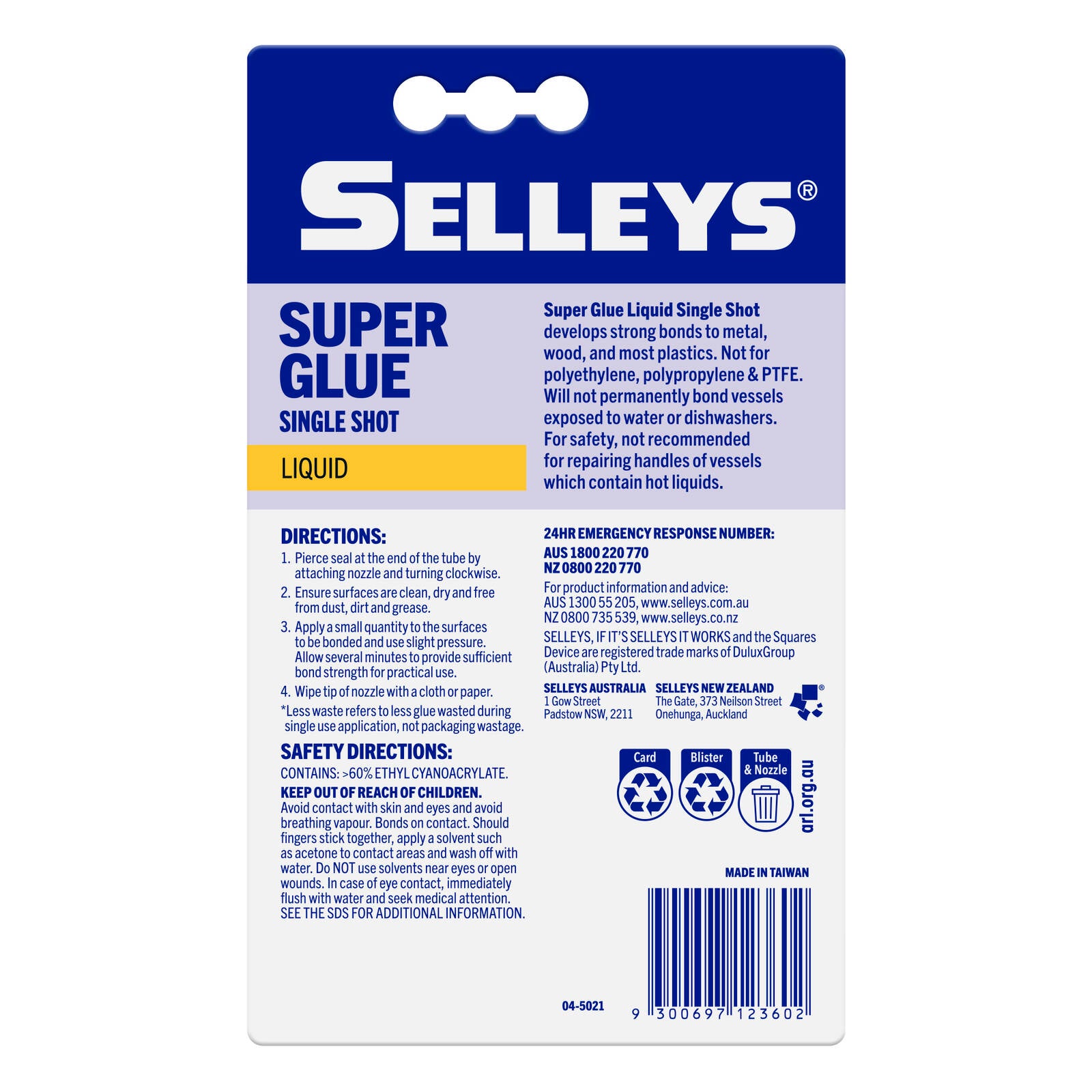 Selleys Super Glue Single Shot 5 x 1ml, Dries Clear Fast Bonding