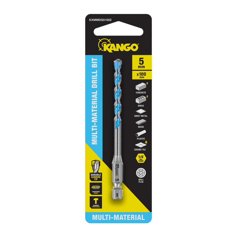 Kango 5 x 100mm Multi-Material Drill Bit - Carbide Tip, 1/4" Hex Shank