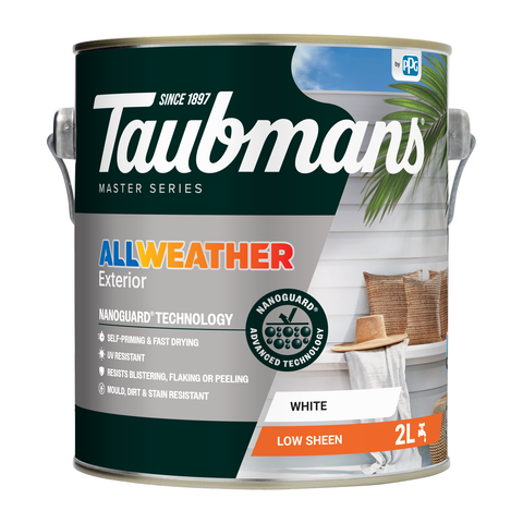 TAUBMANS 2L White Low Sheen Water Based Acrylic All Weather Exterior Paint