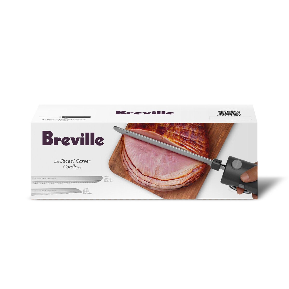 Breville Cordless Electric Knife - 18cm Carving and 13cm Slicing Blades - Rechargeable - LEK200GRY