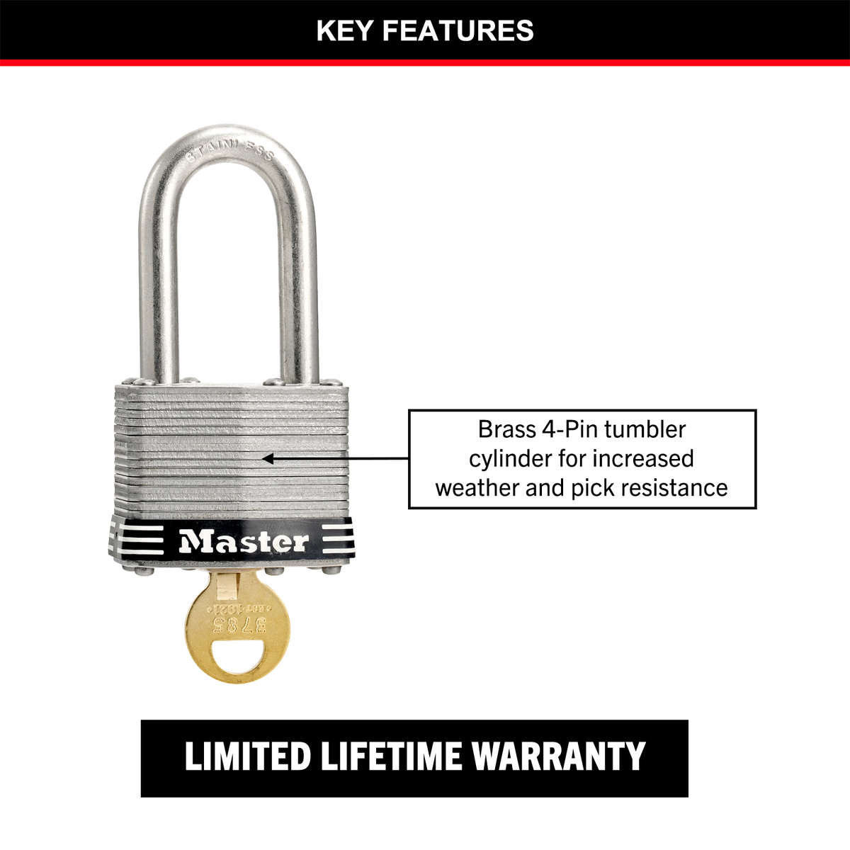 Master Lock 44mm Stainless Steel Padlock Laminated Weather Resistant - SuperSaverAU - view 3