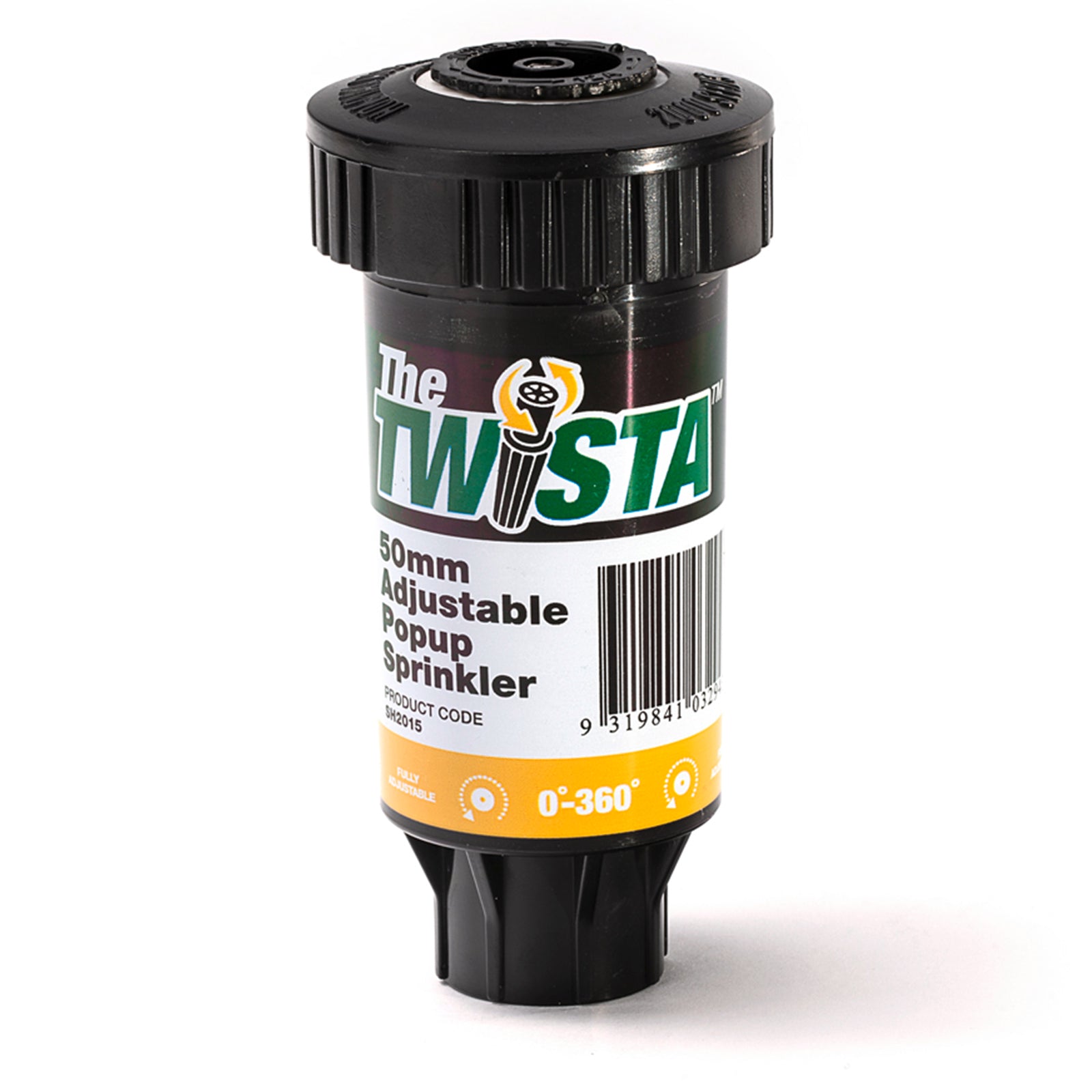 Holman 50mm TWISTA Adjustable Pop Up Sprinkler - 0-360 Degree, 15mm BSP, 800 kPa, Black