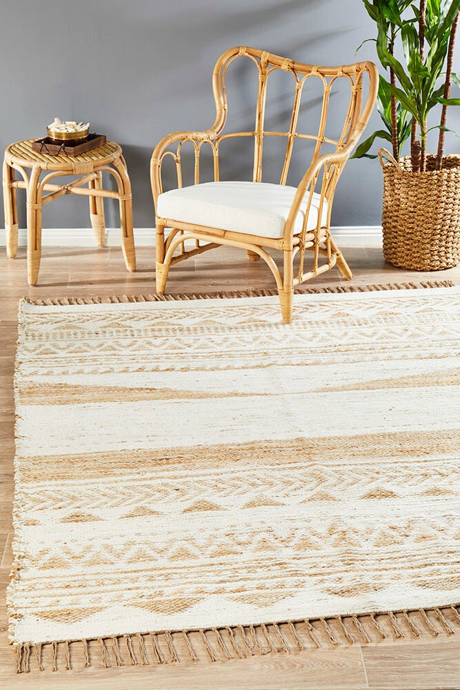 Rug Culture Parade Large Rug 280x190cm - White Jute &amp; Cotton Chenille, Hand Loomed - PRD333WHT280X190