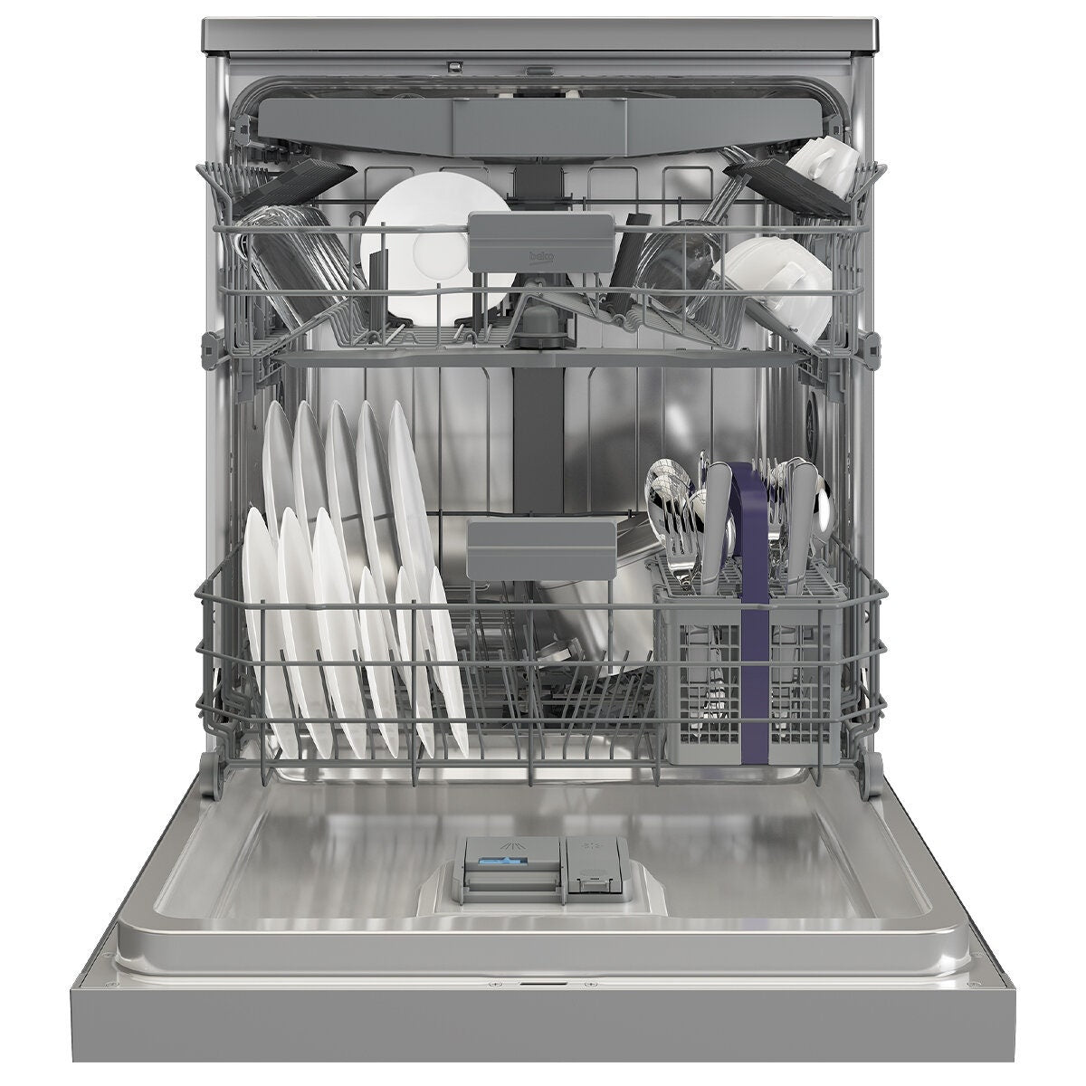 Beko 60cm Freestanding Dishwasher - 16 Place Settings, Platinum Finish, SelfDry, AquaIntense Zone - BDFB1630X