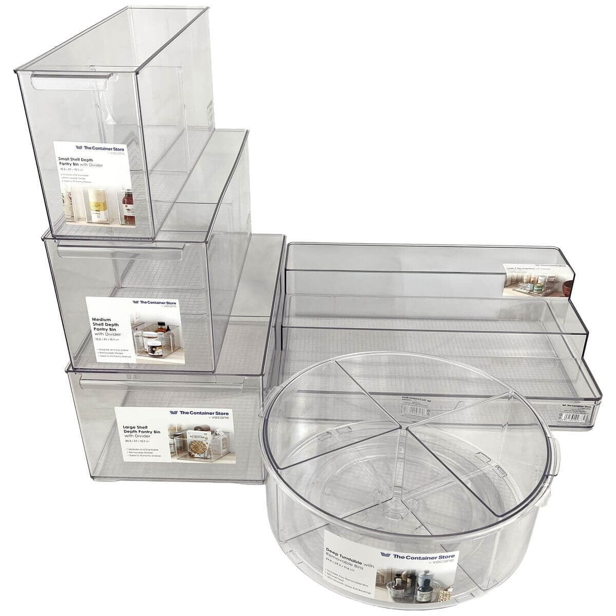 The Container Store 5 piece pantry pack 2 - Divided bins, 3-tier organiser and turntable - VTCS-PANTRY-P2