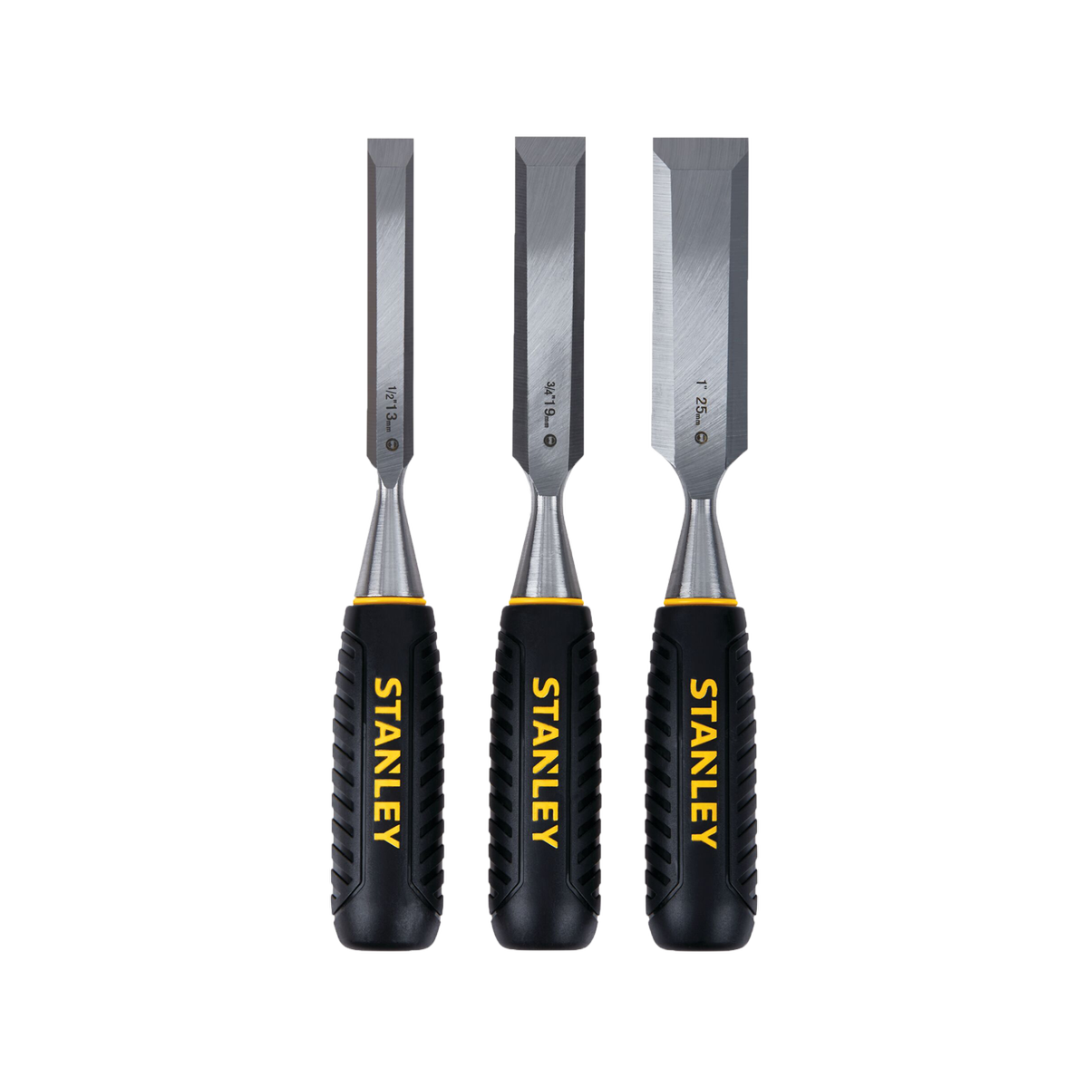 Stanley 3 Piece Wood Chisel Set - 13mm, 19mm, 25mm - Carbon Steel Blades - Black - SuperSaverAU - view 2