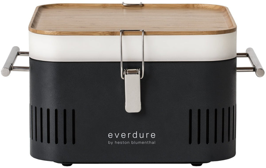 Everdure by Heston Blumenthal Cube Portable Charcoal BBQ - Porcelain Enamel Firebox - Black - HBCUBEG