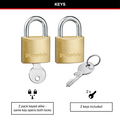 Master Lock 30mm Solid Brass Keyed Padlock, 2 Pack Keyed Alike, Hardened Steel Shackle