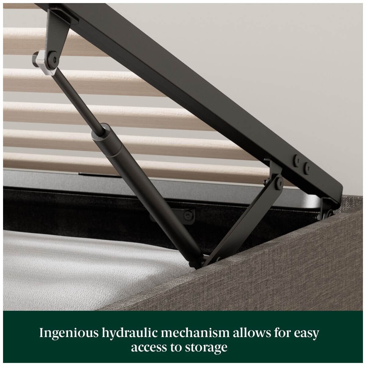 Zinus Double Gas Lift Bed Base - Light Grey Upholstered Finish, Hidden Under-Bed Storage - AU-FPPPL1ZC-11D