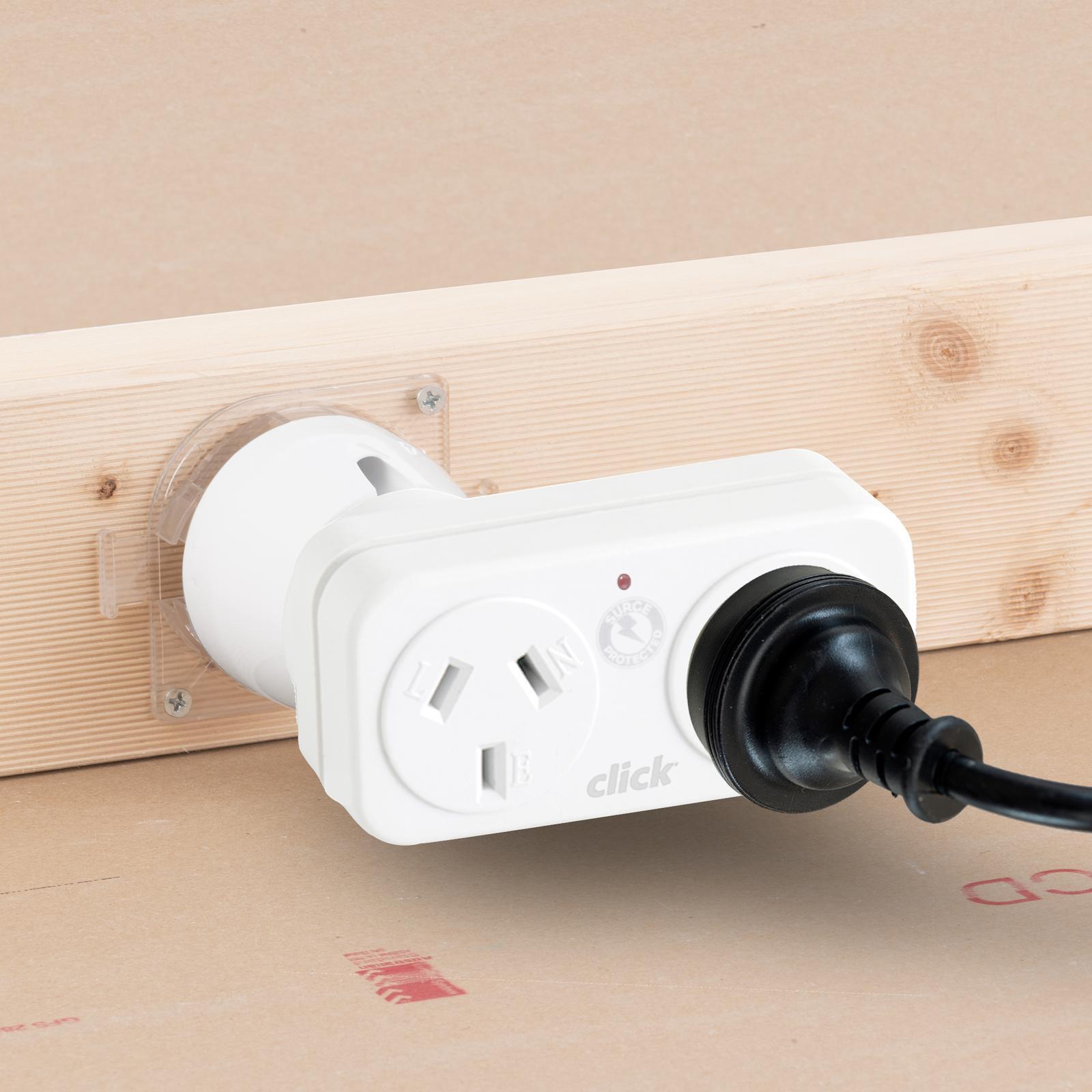 Click White Right Hand Double Adaptor 2 Outlet Surge CLKDA02-S