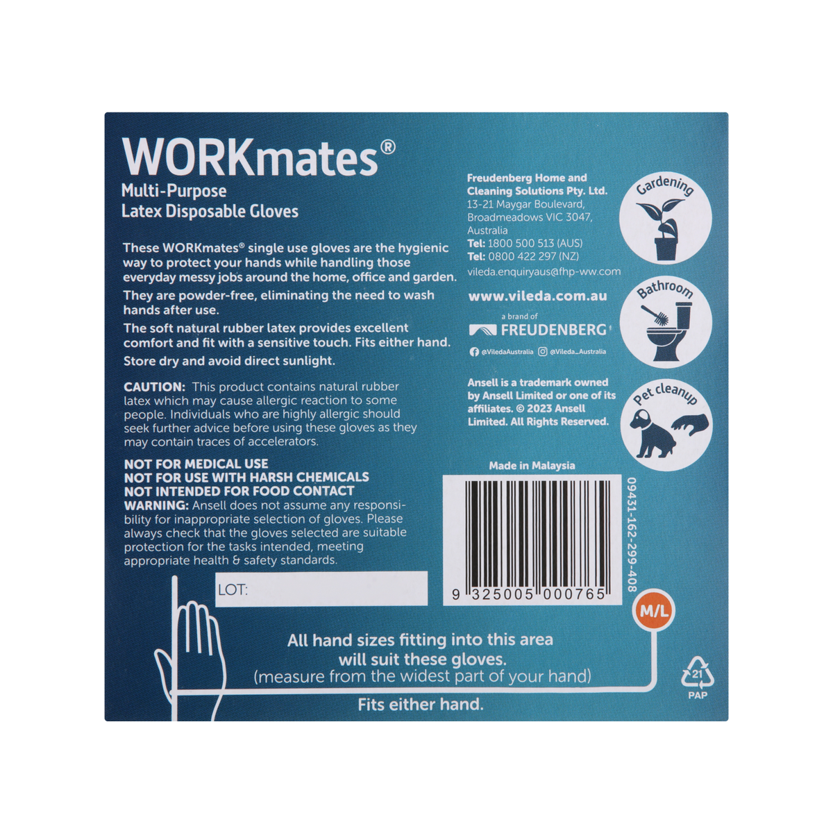 Vileda Ansell Workmates Latex Disposable Gloves 36pk Medium Large - Powder-Free - Comfortable Fit - Hygienic Hand Protection - SuperSaverAU - view 3