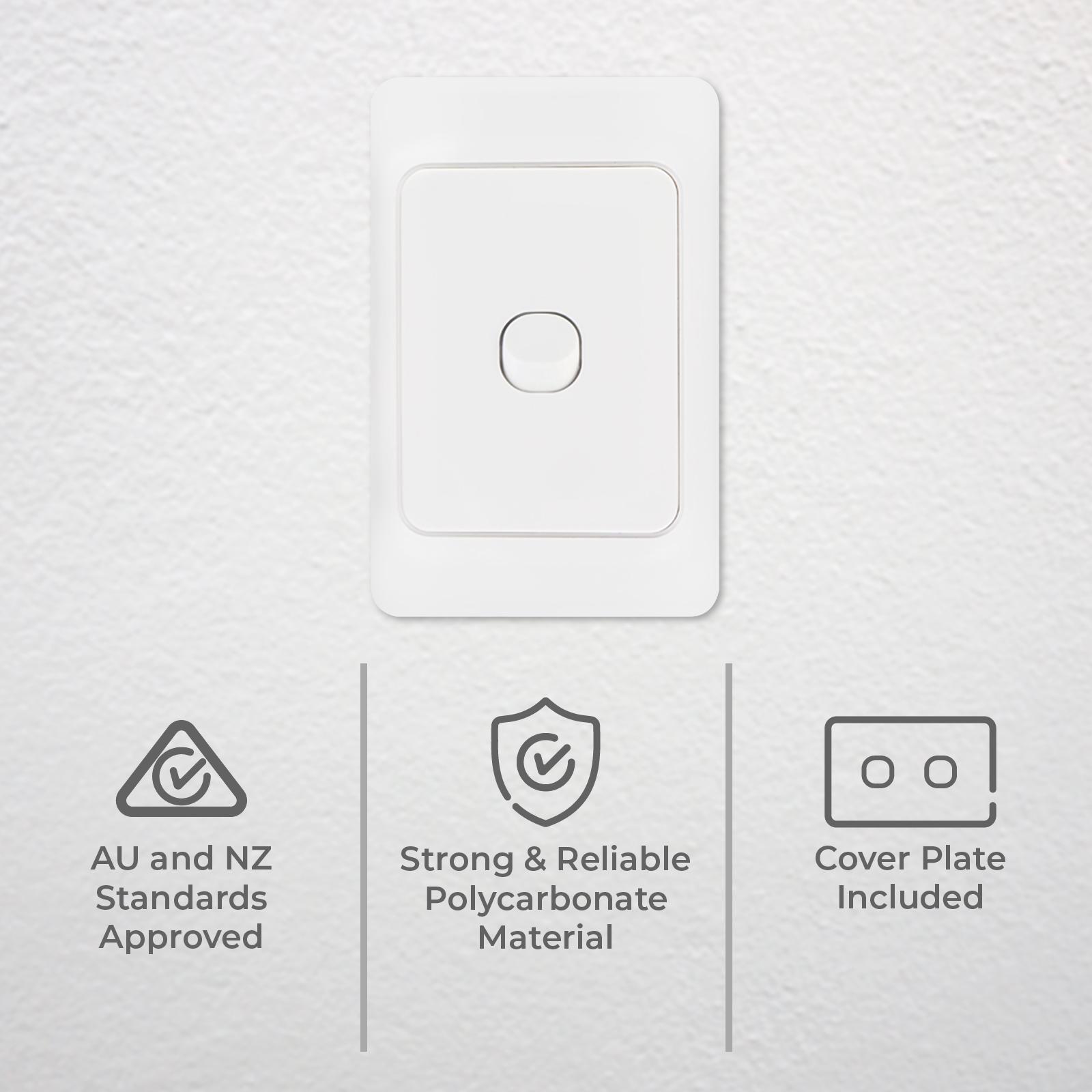 DETA White 1 Gang Single Vertical Light Switch Polycarbonate Indoor