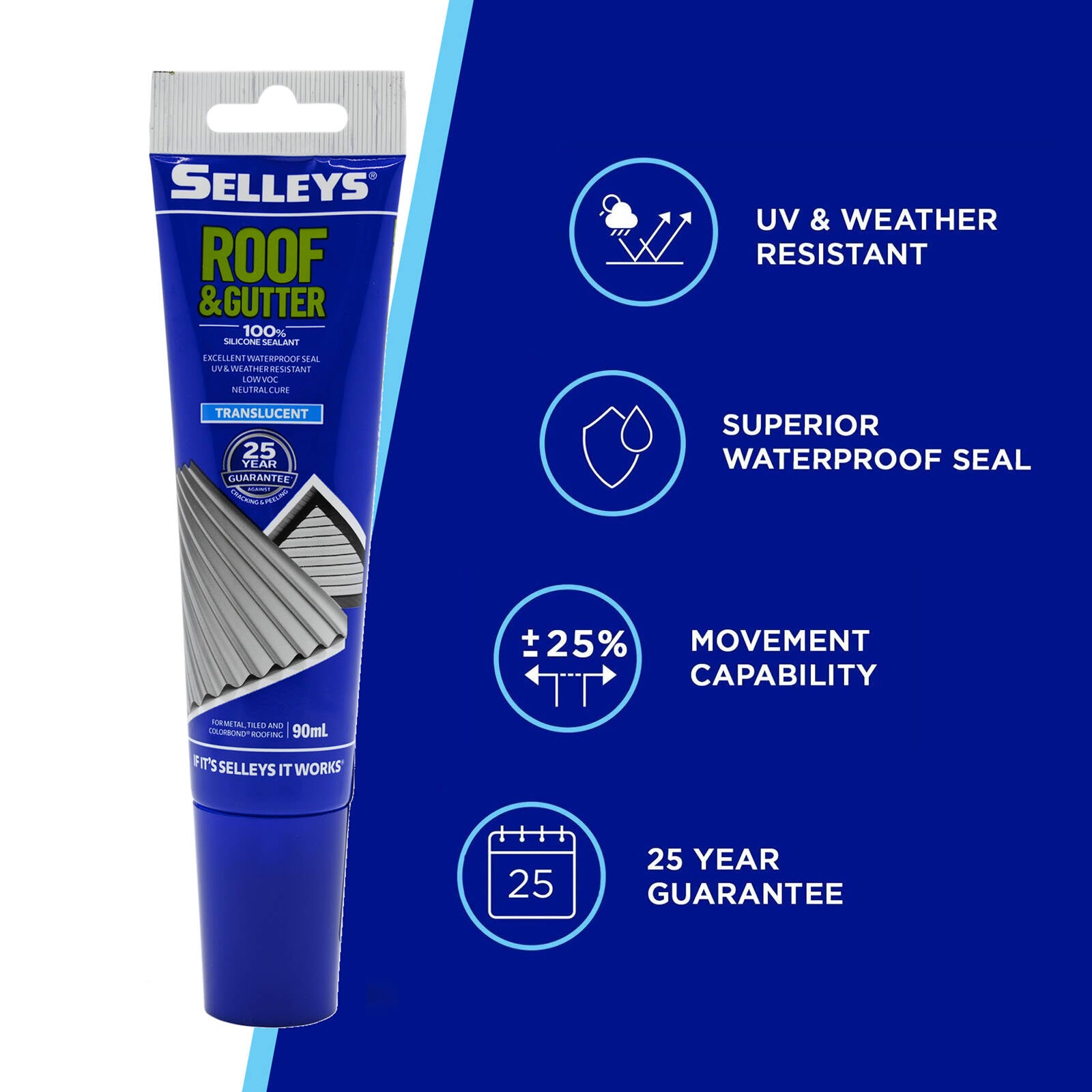 Selleys 90ml Translucent Roof & Gutter Silicone Sealant UV Resistant Outdoor