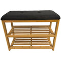 L.T. Williams 2-tier bamboo shoe rack with fabric bench seat - Charcoal seat, eco-friendly bamboo - 9921-LT