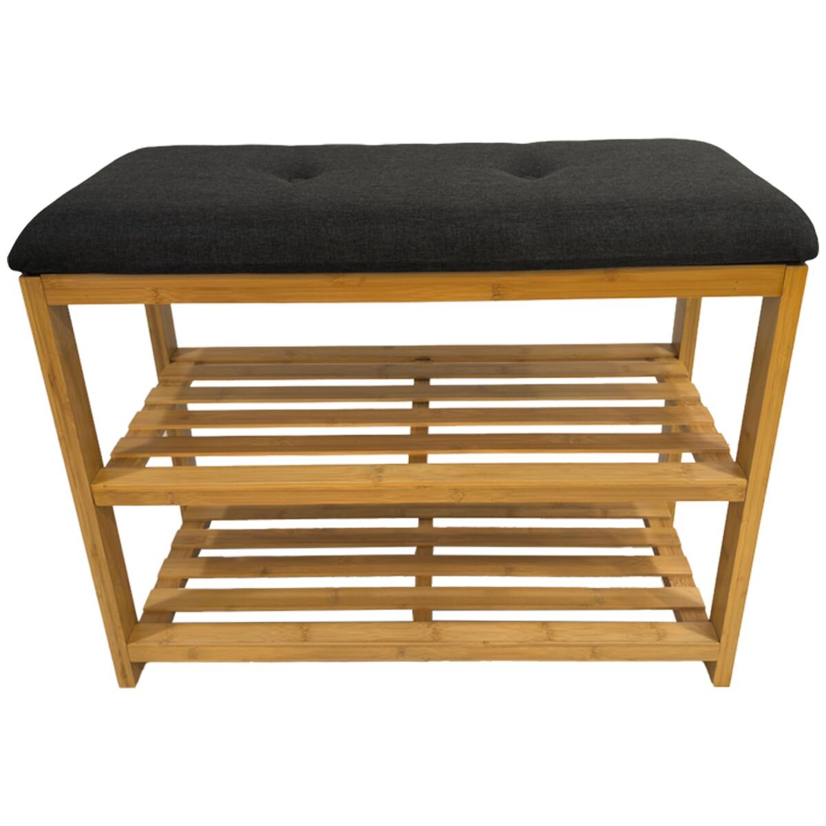 L.T. Williams 2-tier bamboo shoe rack with fabric bench seat - Charcoal seat, eco-friendly bamboo - 9921-LT