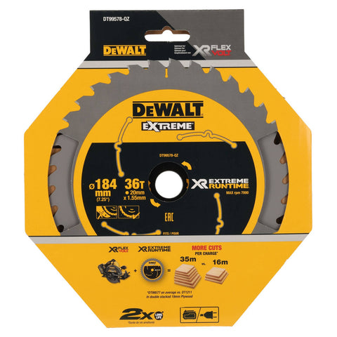 DeWALT 184mm 36T XR Circular Saw Blade for Timber DT99578-QZ