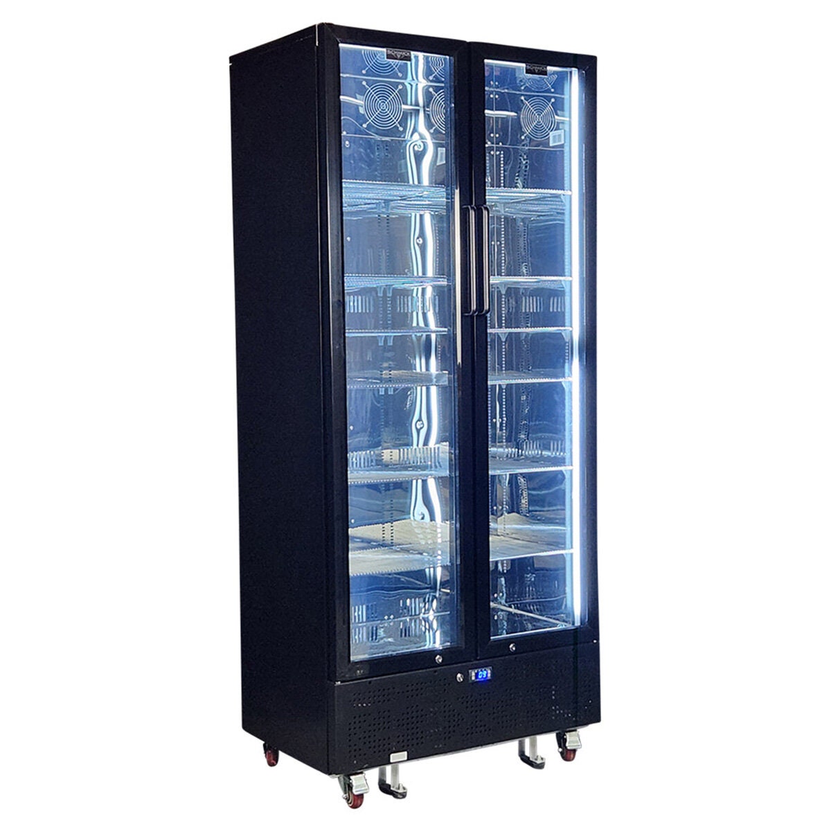Schmick 694L two door heated glass beverage refrigerator - black, side by side doors - SK668-B-HD