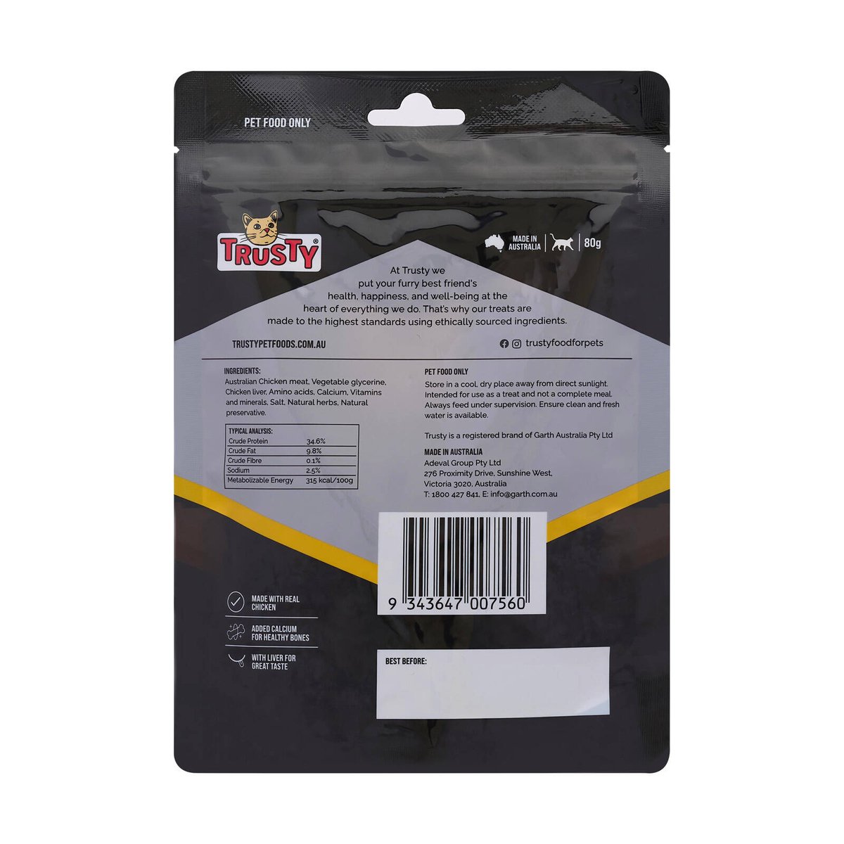 Trusty Chicken with Liver Kitten Treats 80g - Grain Free, Calcium Rich - SuperSaverAU - view 2