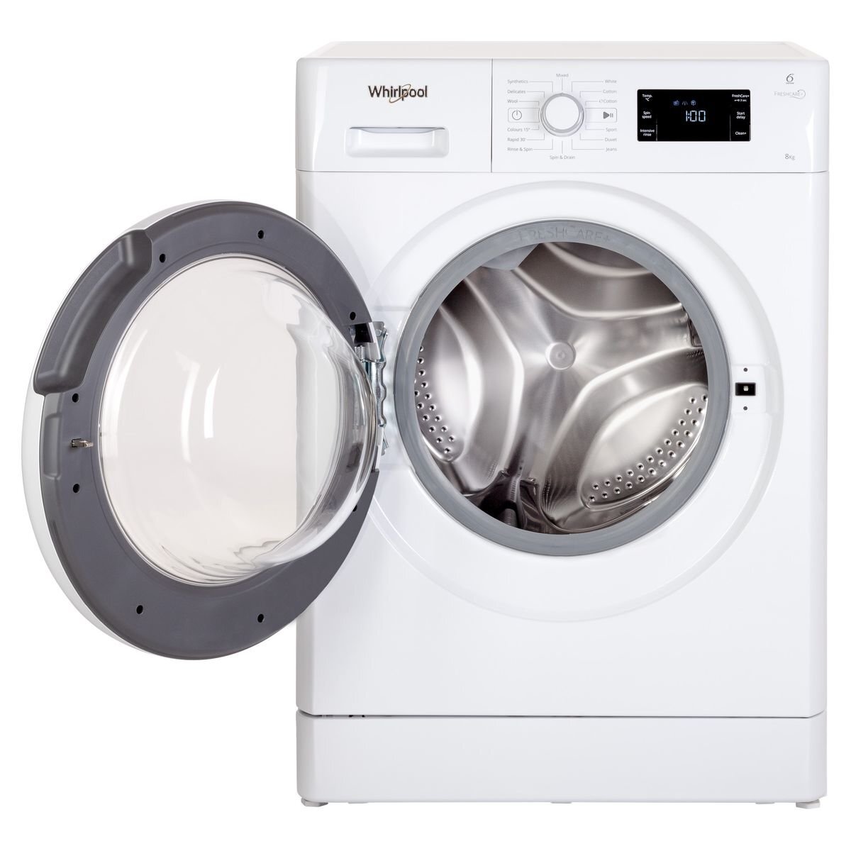 Whirlpool 8kg Front Load Washing Machine - White, 6th Sense Technology, FreshCare+ - FDLR80210