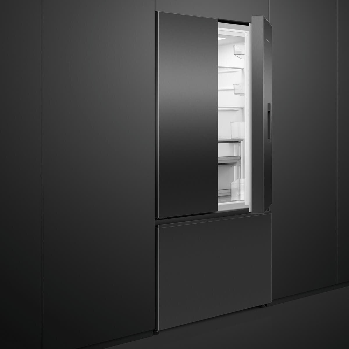 Fisher & Paykel 511L French Door Fridge - Black Stainless Steel, Ice and Water Dispenser - RF505ANUB1