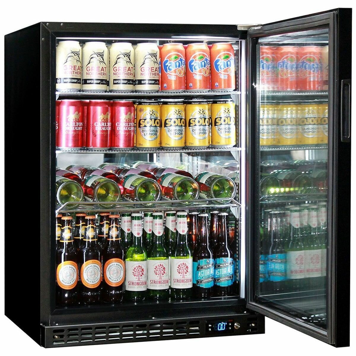 Schmick 140L Glass Door Under Bench Bar Fridge - Matte Black, 9 Star, Triple Glazed - SK156R-B