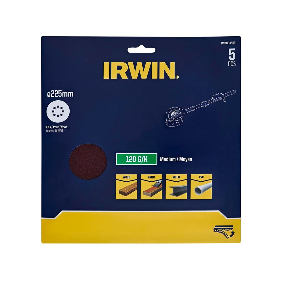 Irwin 225mm Quick Fit Drywall Discs 180 Grit 5 Pack - Efficient Sanding - SuperSaverAU - view 1