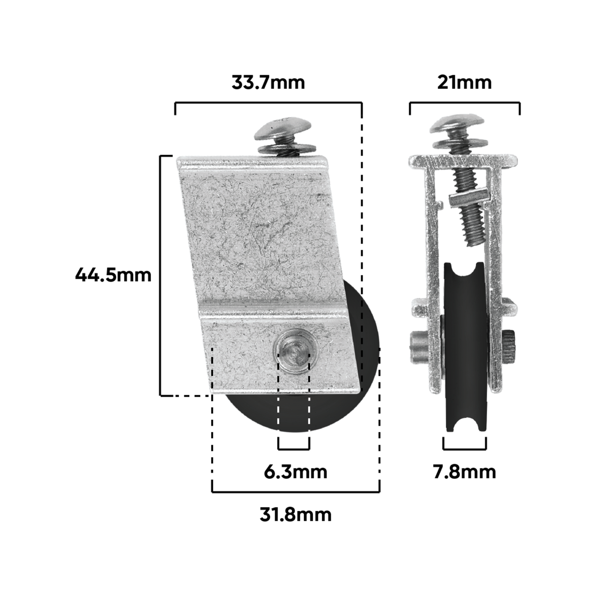 Rolltrak Adjustable Steel Carriage - 34mm x 45mm - Steel - Acetal Roller - SuperSaverAU - view 2