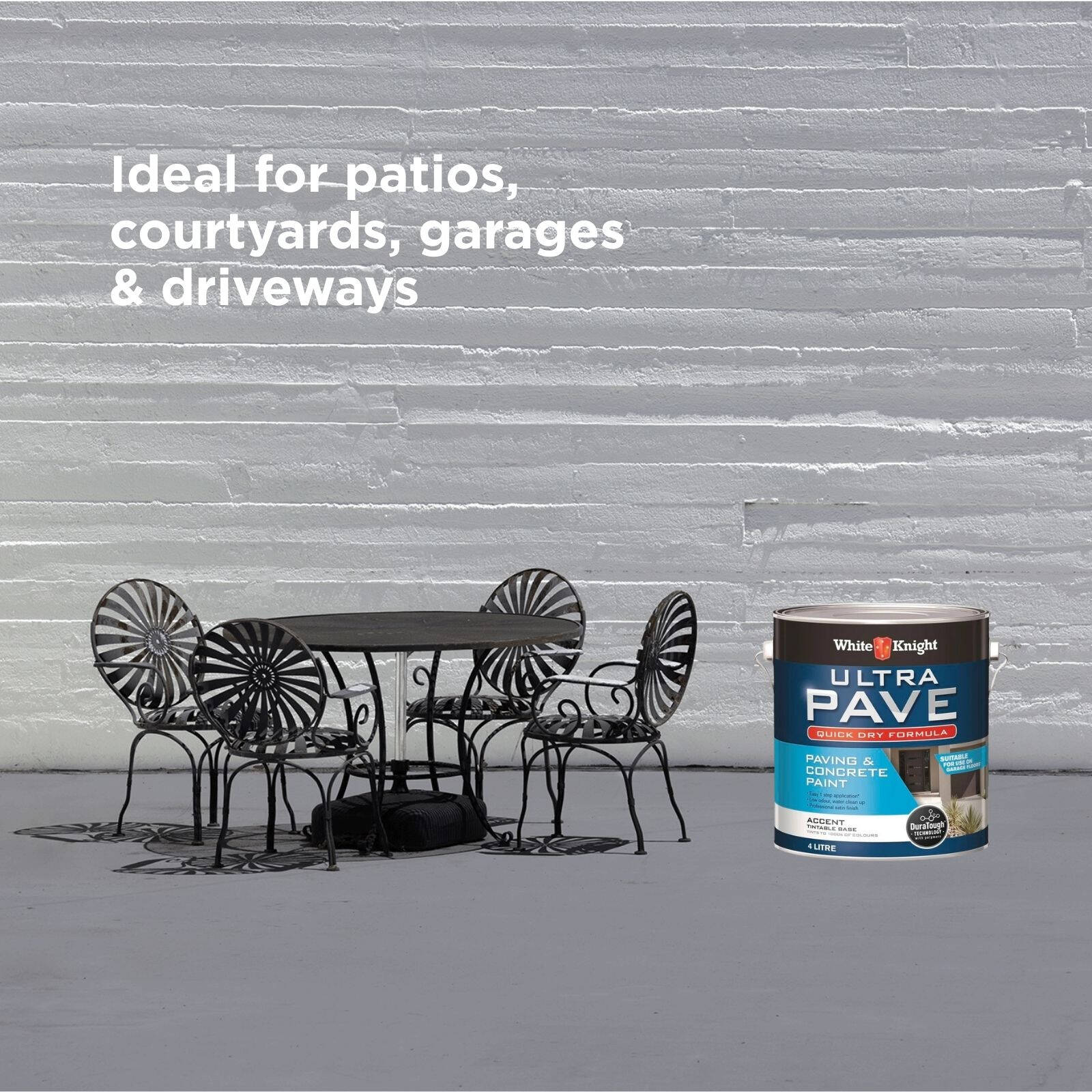 White Knight Ultra Pave 4L Accent Quick Dry Paving & Concrete Paint - Water Based, Tintable, Recoat 2hrs
