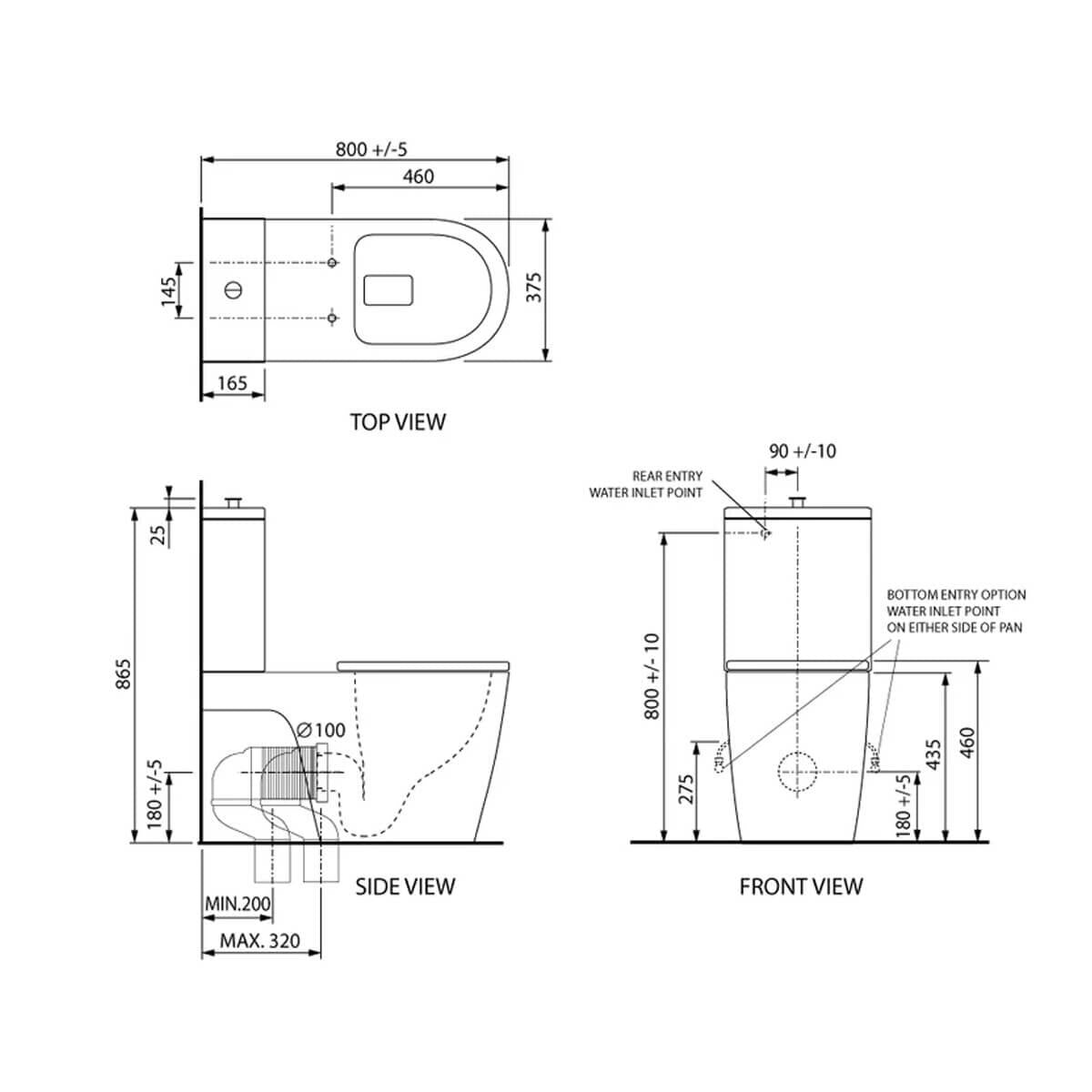 Enware Wellbeing 800 Close Coupled Back To Wall Toilet Suite - 800mm Pan Projection - WELLBEING800CCWC