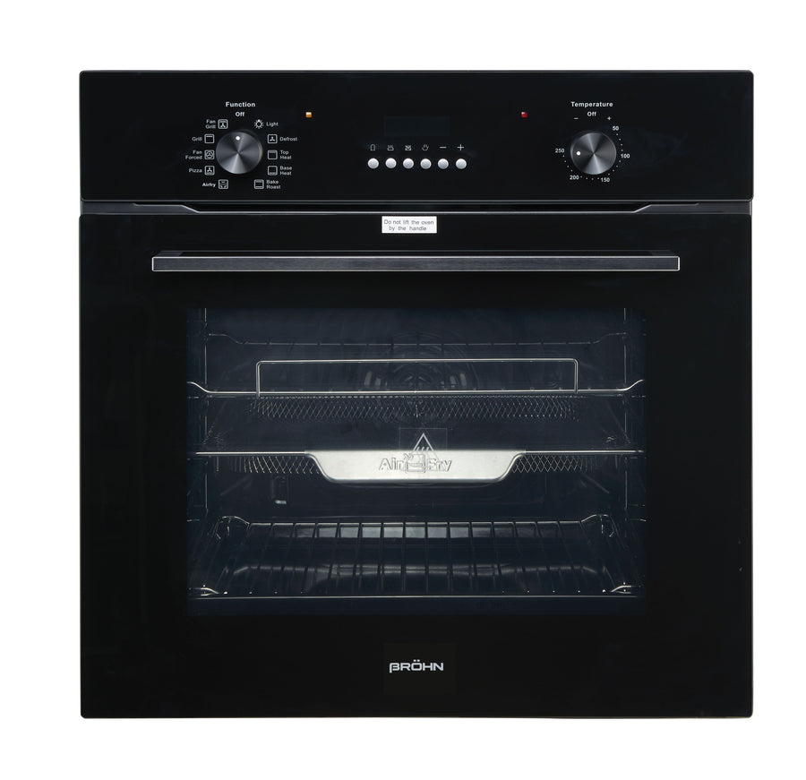 Brohn 60cm Built-In Electric Oven - 73L, 10 Functions, Inbuilt AirFry Mode, Black Glass Fascia - BRO6001BLK