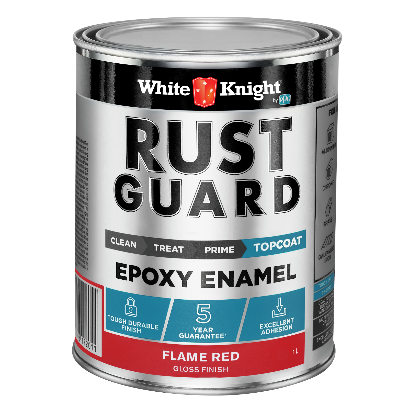 White Knight Rust Guard 1L Flame Red Gloss Epoxy Enamel Paint UV-Resistant for Metal