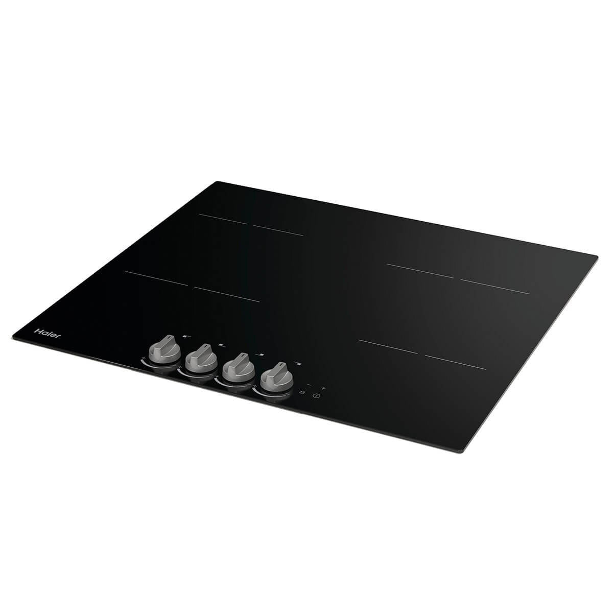 Haier electric ceramic cooktop - 4 radiant zones, dial controls, spill detection, black glass - HCE604DB3