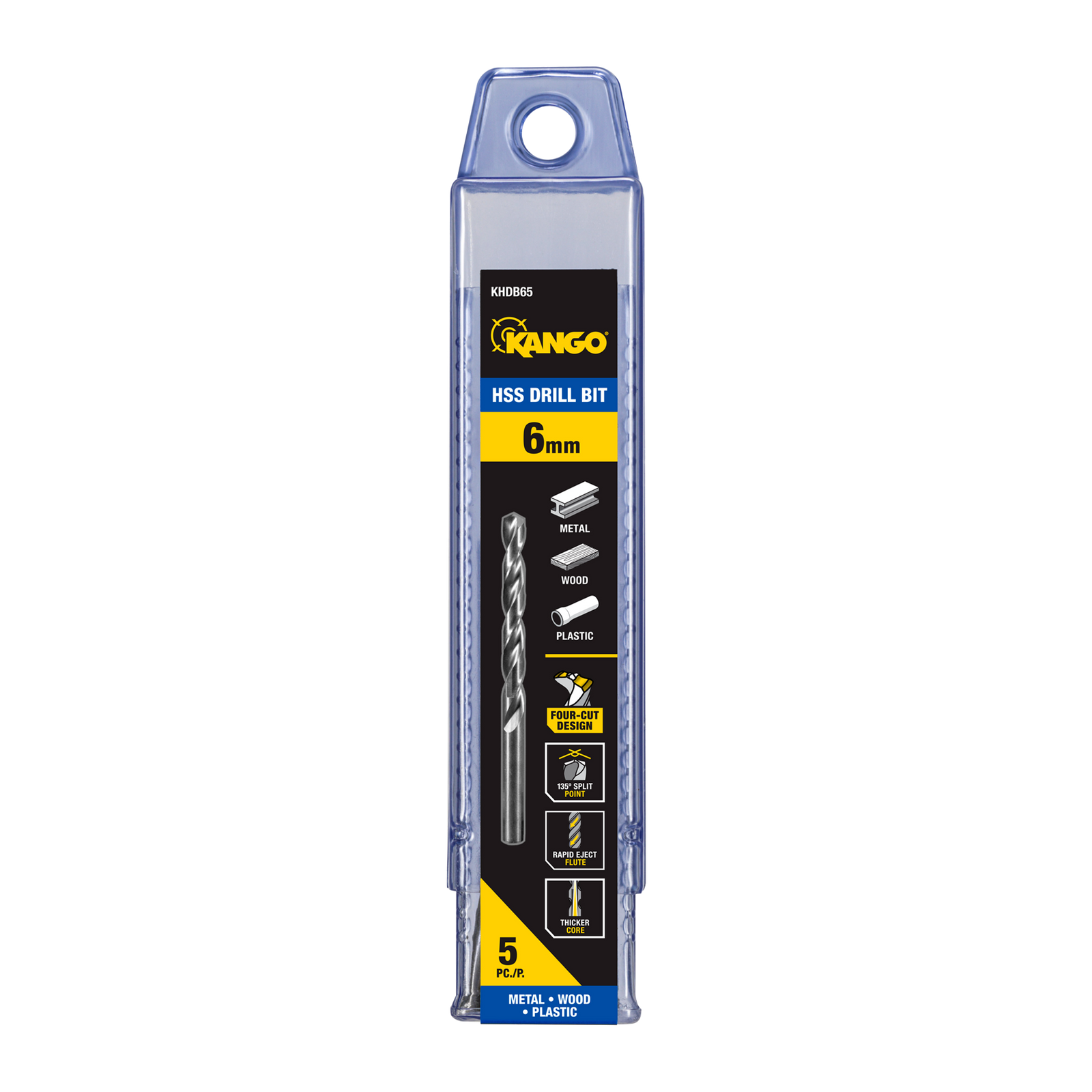 Kango 6mm HSS Drill Bit 5 Pack - Timber, Metal & Plastic