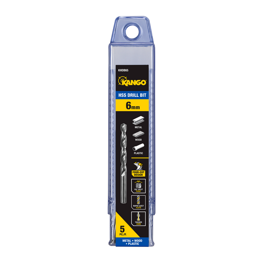 Kango 6mm HSS Drill Bit 5 Pack - Timber, Metal & Plastic