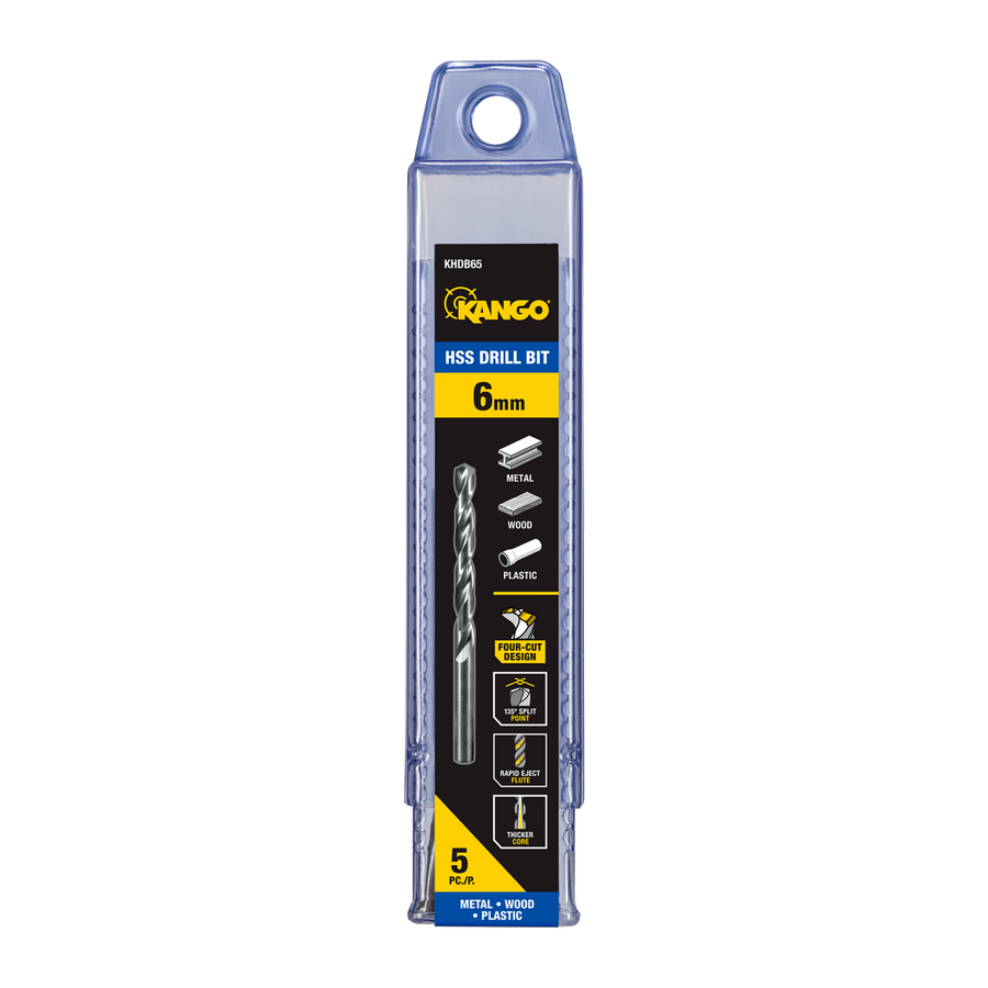 Kango 6mm HSS Drill Bit 5 Pack - High-Speed Steel - Four Cut Design - Efficient Chip Removal - SuperSaverAU - view 1