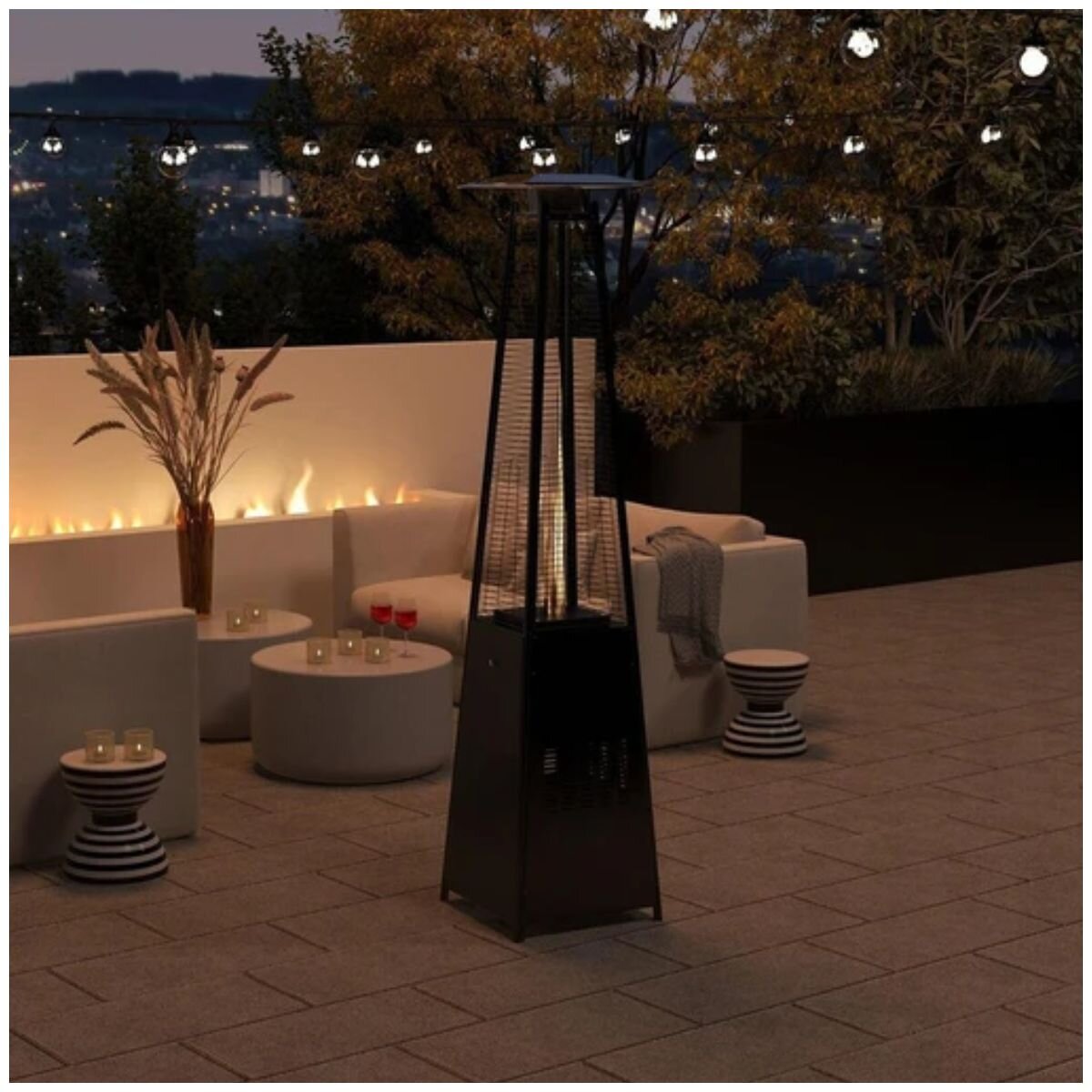 Havana Outdoors Gas Pyramid Patio Heater - LPG, Real Flame Glass Tube, Push-Button Ignition - 10004936