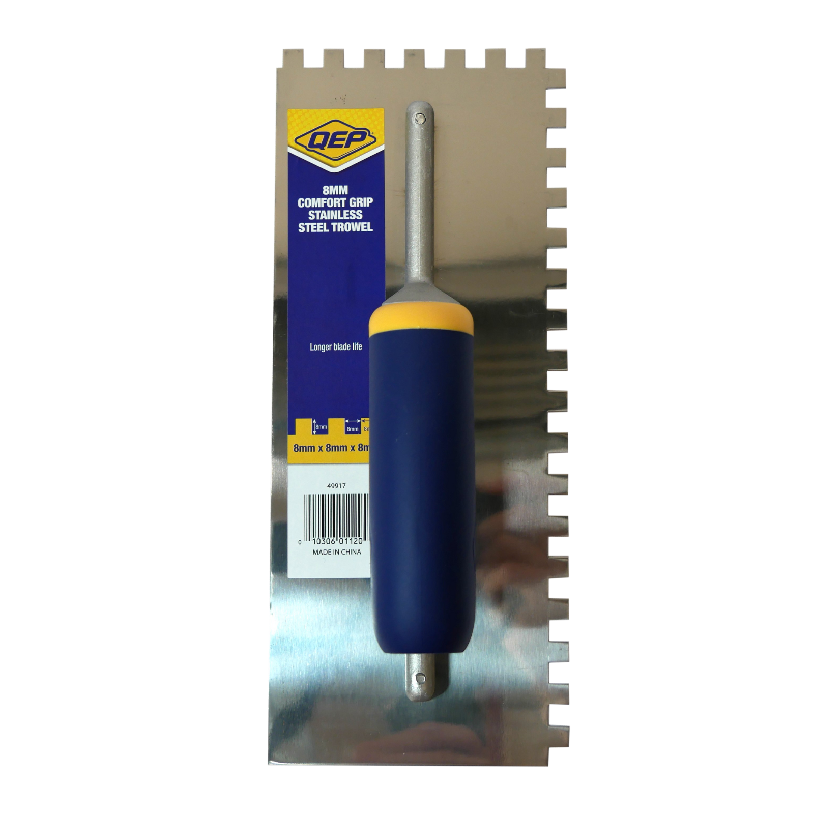 QEP 8mm Square Notch Stainless Steel Tiling Trowel 280 x 115mm