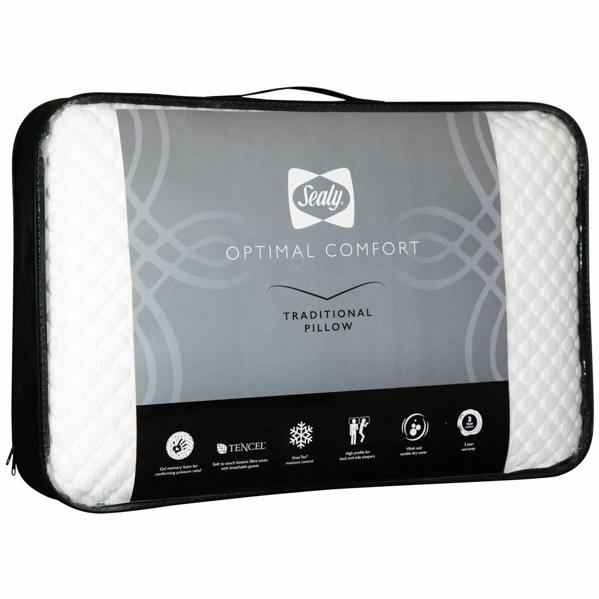 Sealy Optimal Comfort Traditional Pillow - Gel Infused Memory Foam, Tencel Cover - SEAPLW-OPTCMFT-TRAD