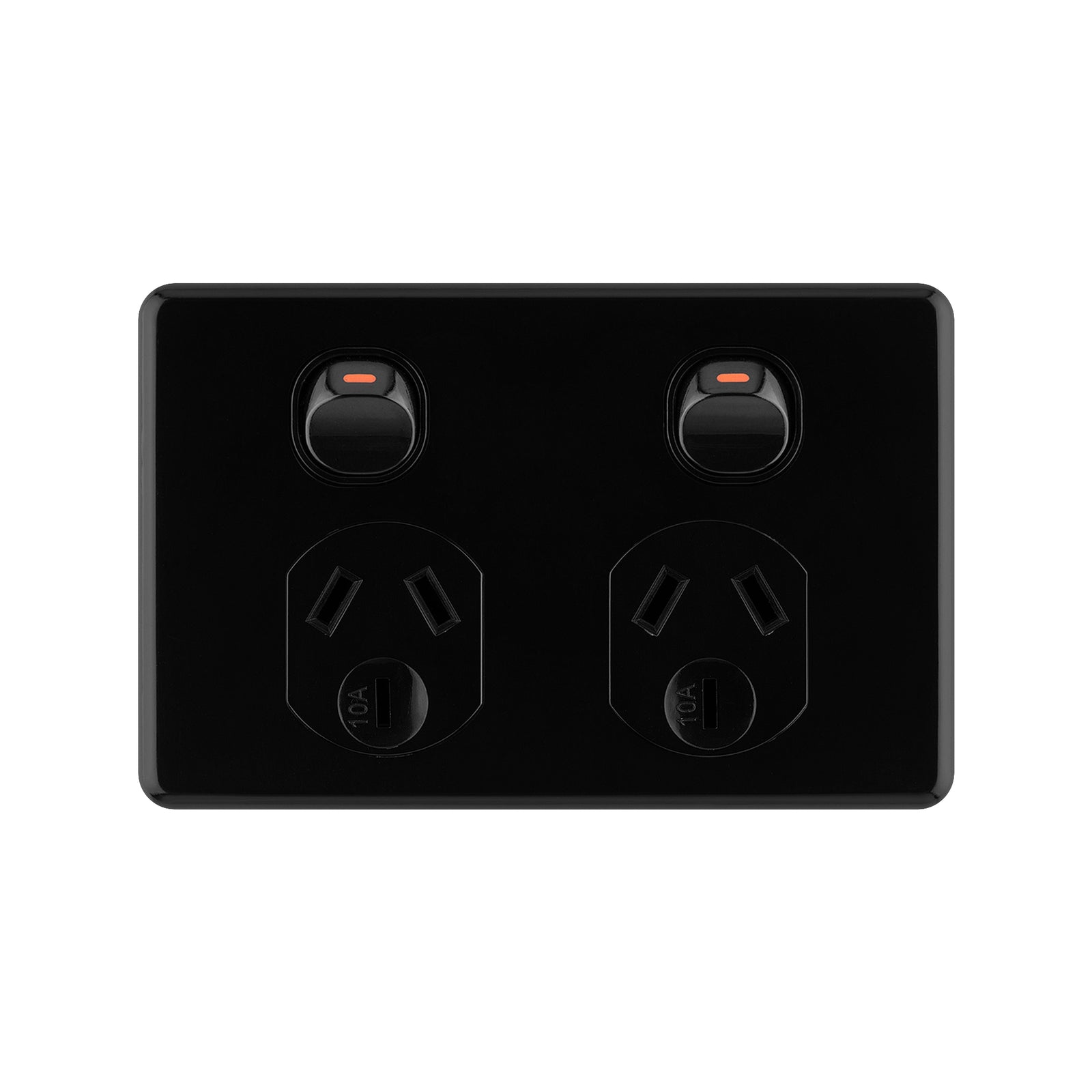 DETA X6 Double Power Point, Black Polycarbonate, 10A 250V, Clip-On Cover (6252BK)