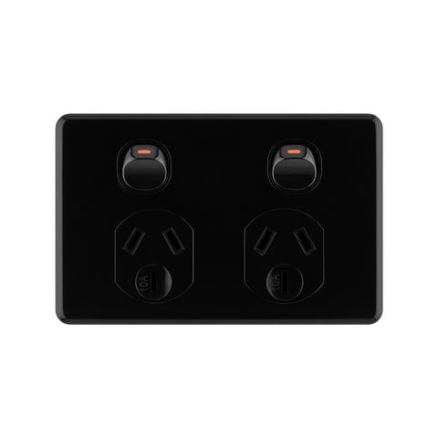 DETA X6 Double Power Point, Black Polycarbonate, 10A 250V, Clip-On Cover (6252BK)