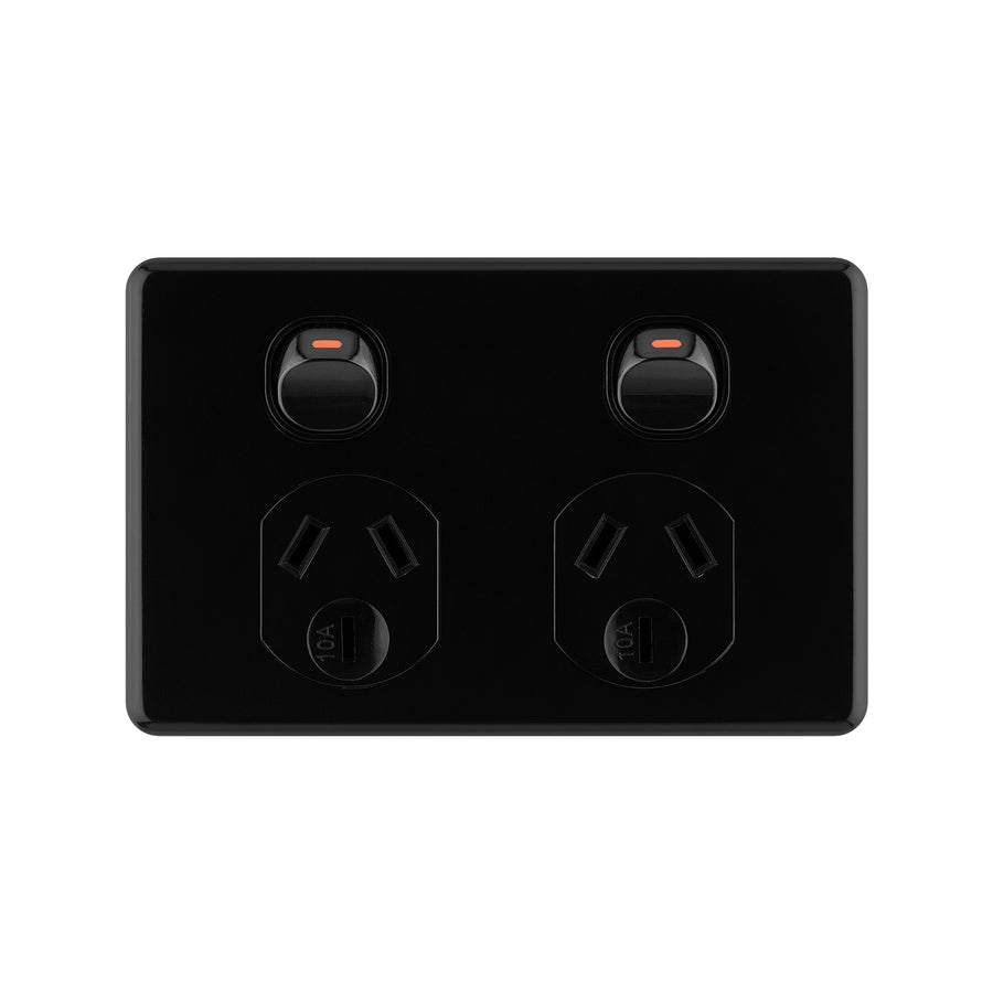 DETA X6 Double Power Point, Black Polycarbonate, 10A 250V, Clip-On Cover (6252BK)