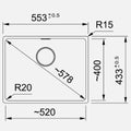 Franke Maris Single Bowl Flush Mount Sink - Onyx Fragranite, Hidden Overflow - MRG210-52ON-B