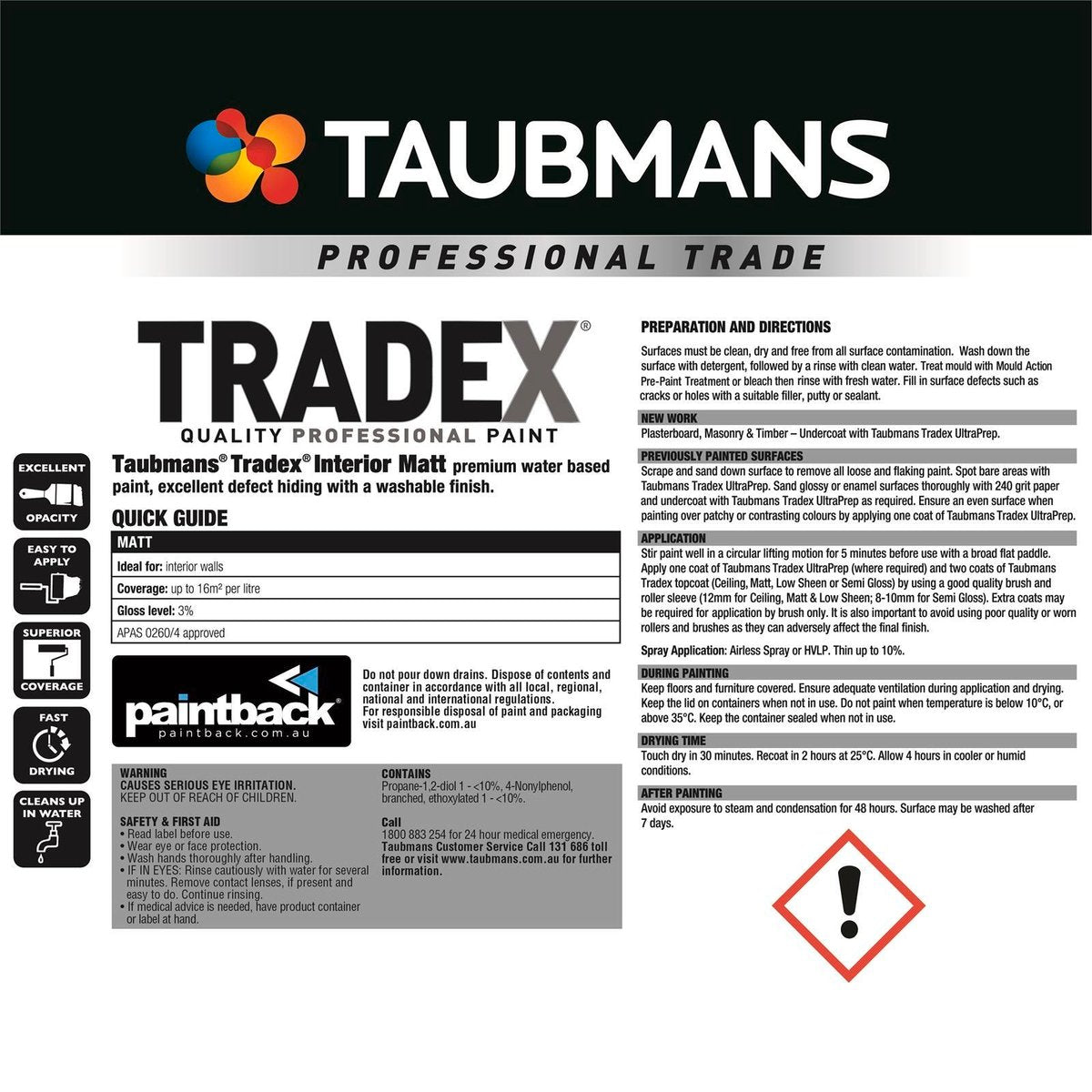 Taubmans Tradex White Matt Interior Wall Paint 4L - 4L - Water Based - Excellent Opacity - SuperSaverAU - view 4