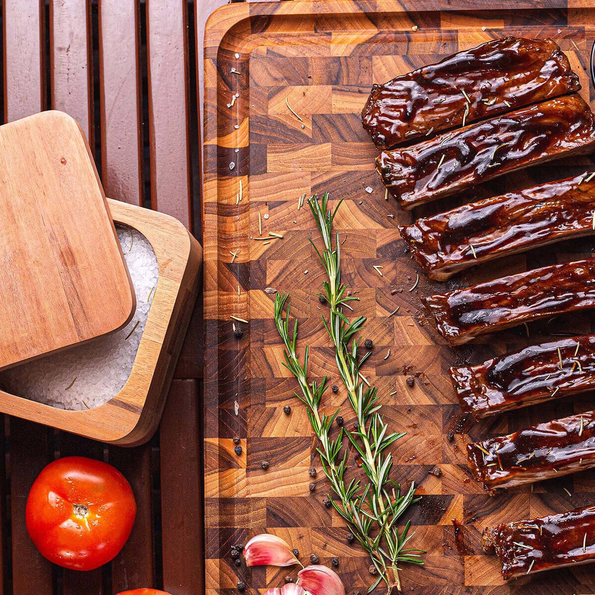 Tramontina Churrasco FSC Teak Wood Cube End Grain BBQ Board - 2.5kg - Natural Finish - 13422351